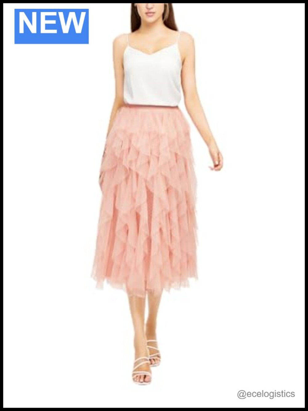 Womens Polka Dot Tulle Tiered Ruffle Tea Length Skirt